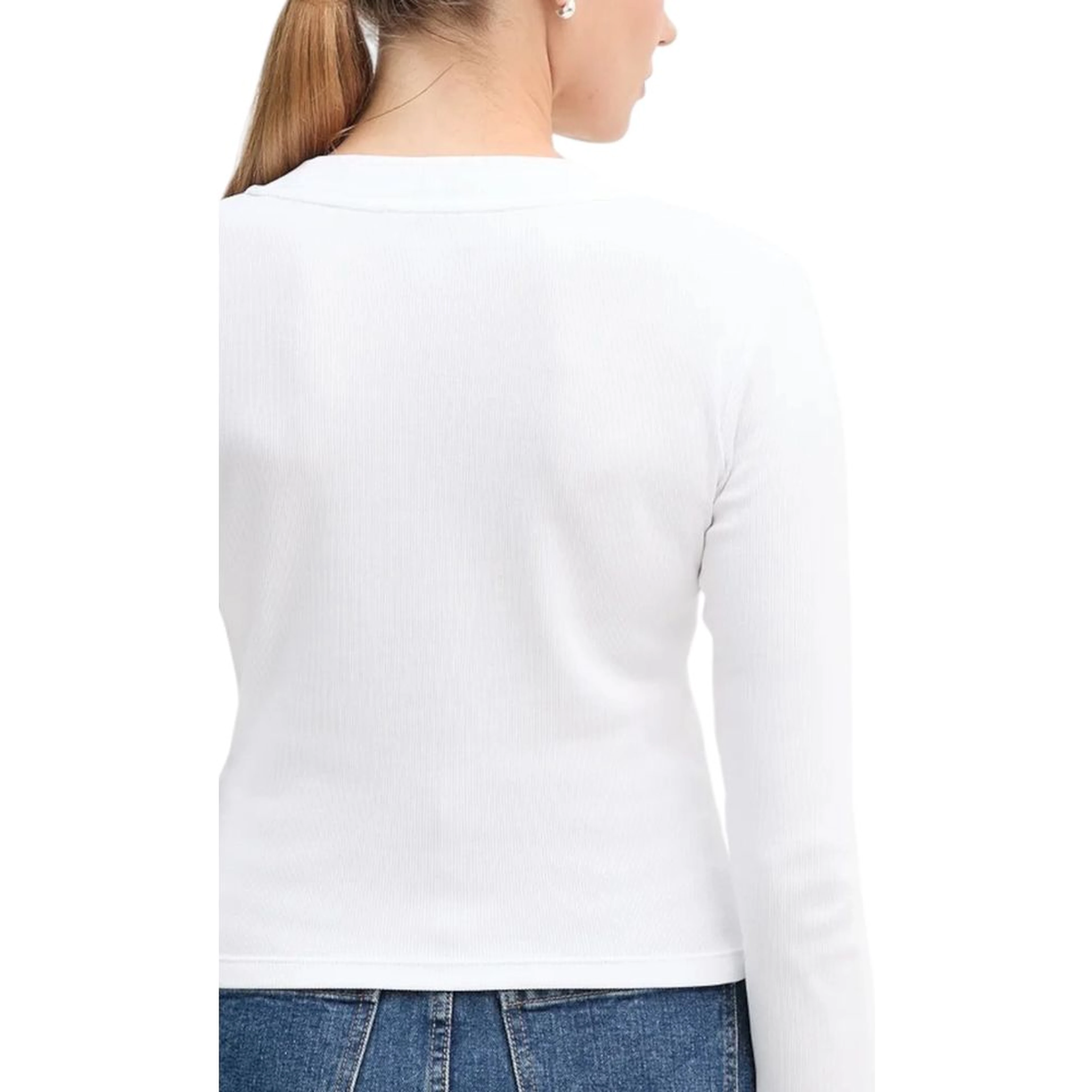 White Cotton Long Sleeve T-Shirt