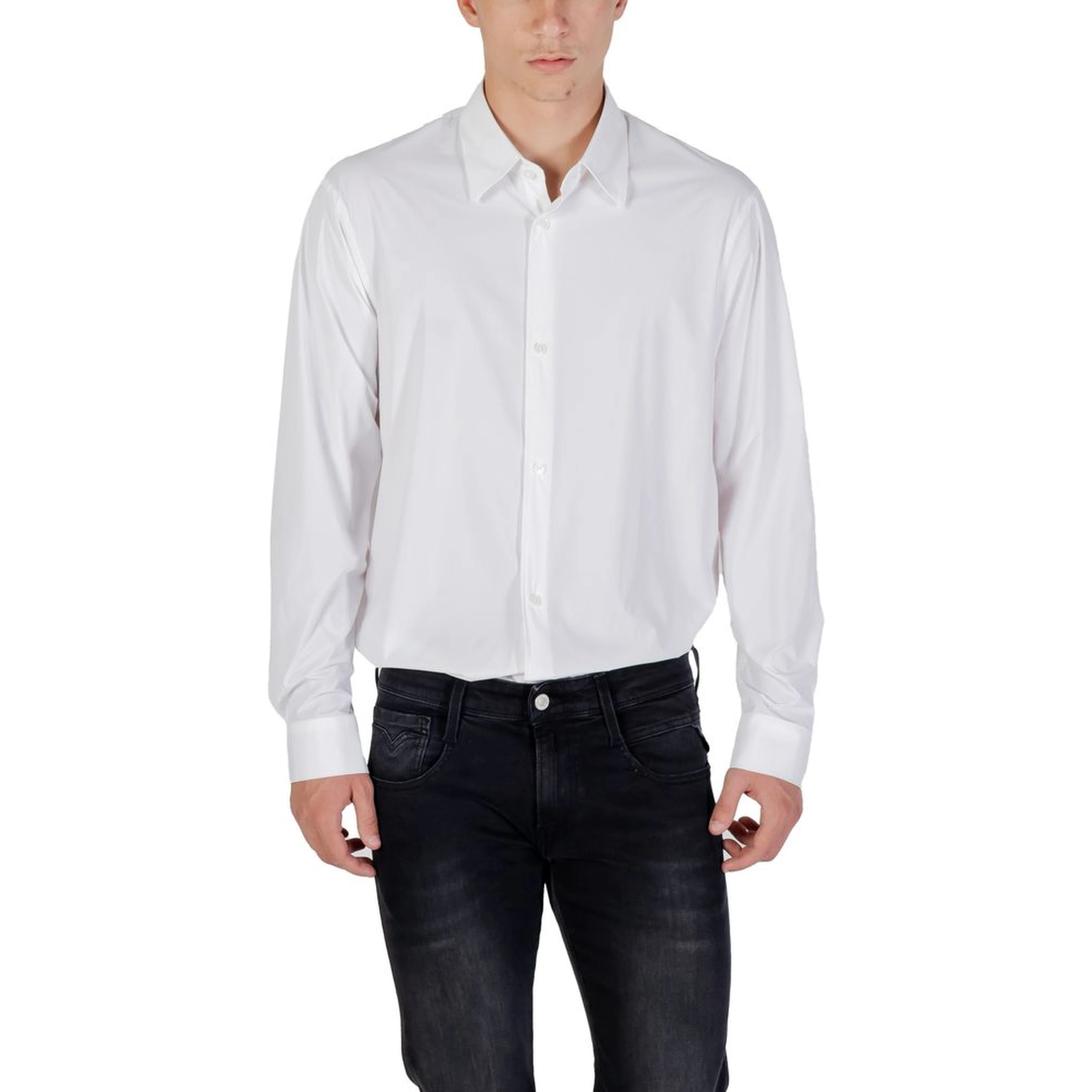 Cream Elastane Dress Shirt