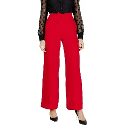 Red Polyester Casual Pants
