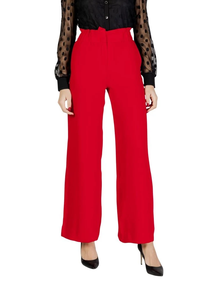 Red Polyester Casual Pants
