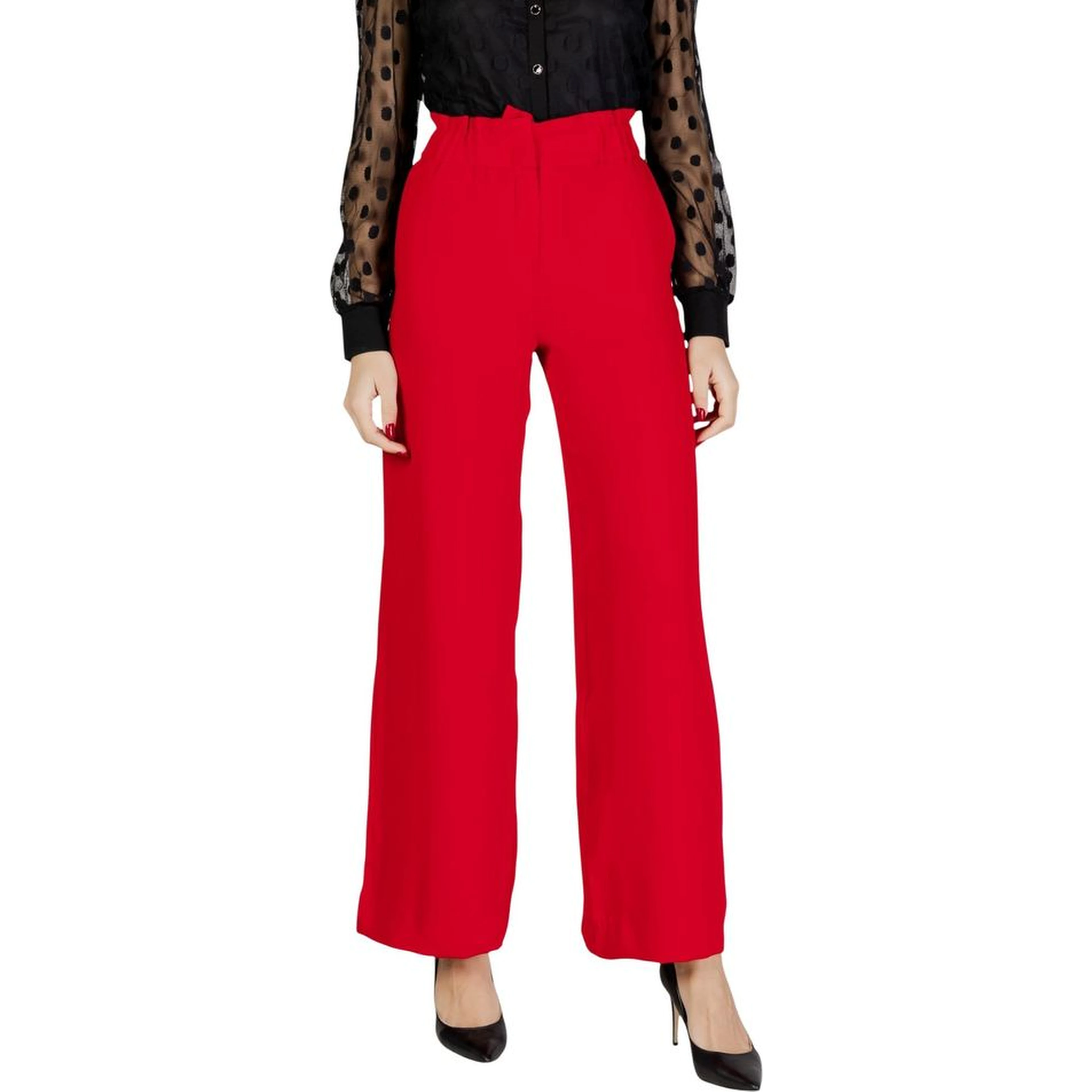 Red Polyester Casual Pants