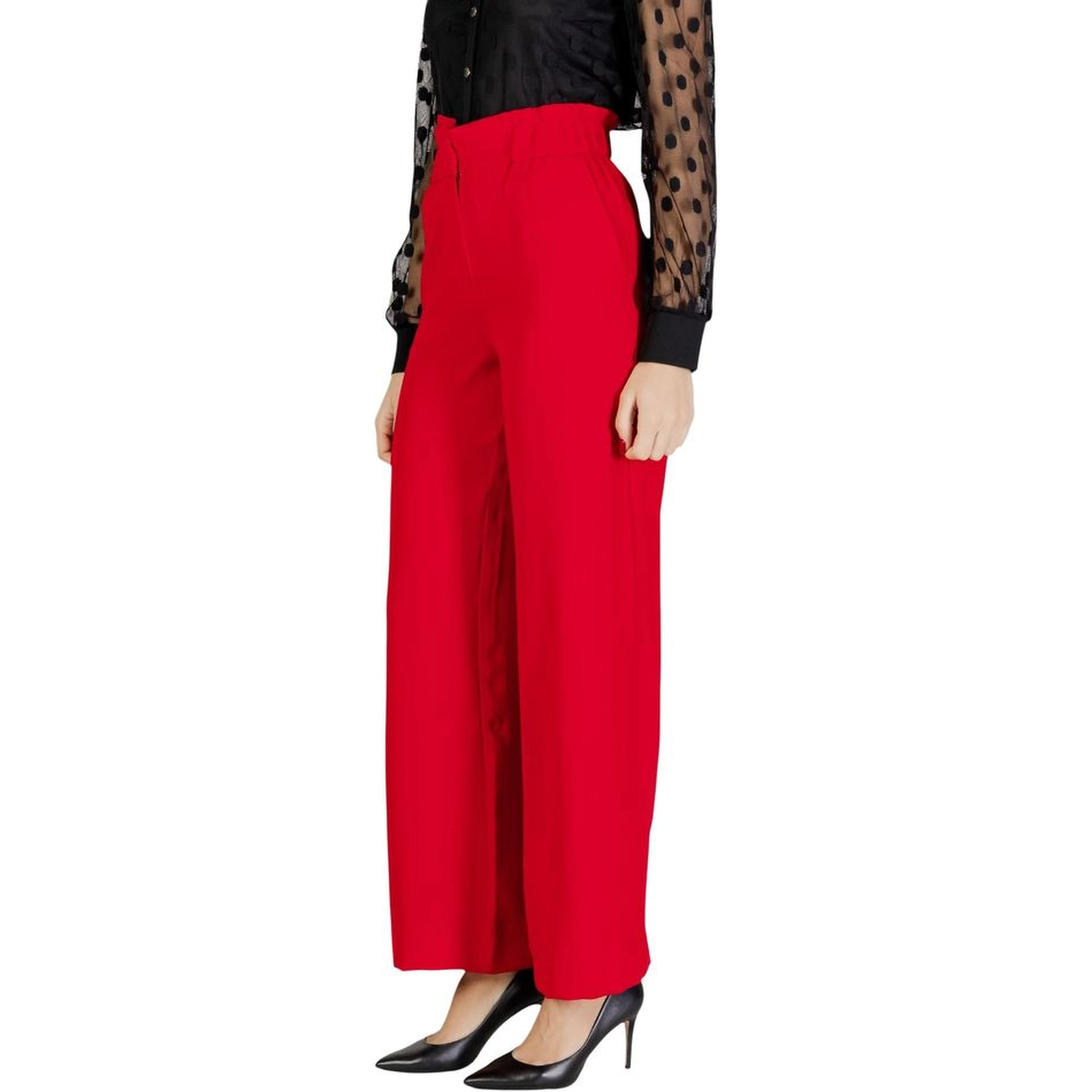 Red Polyester Casual Pants
