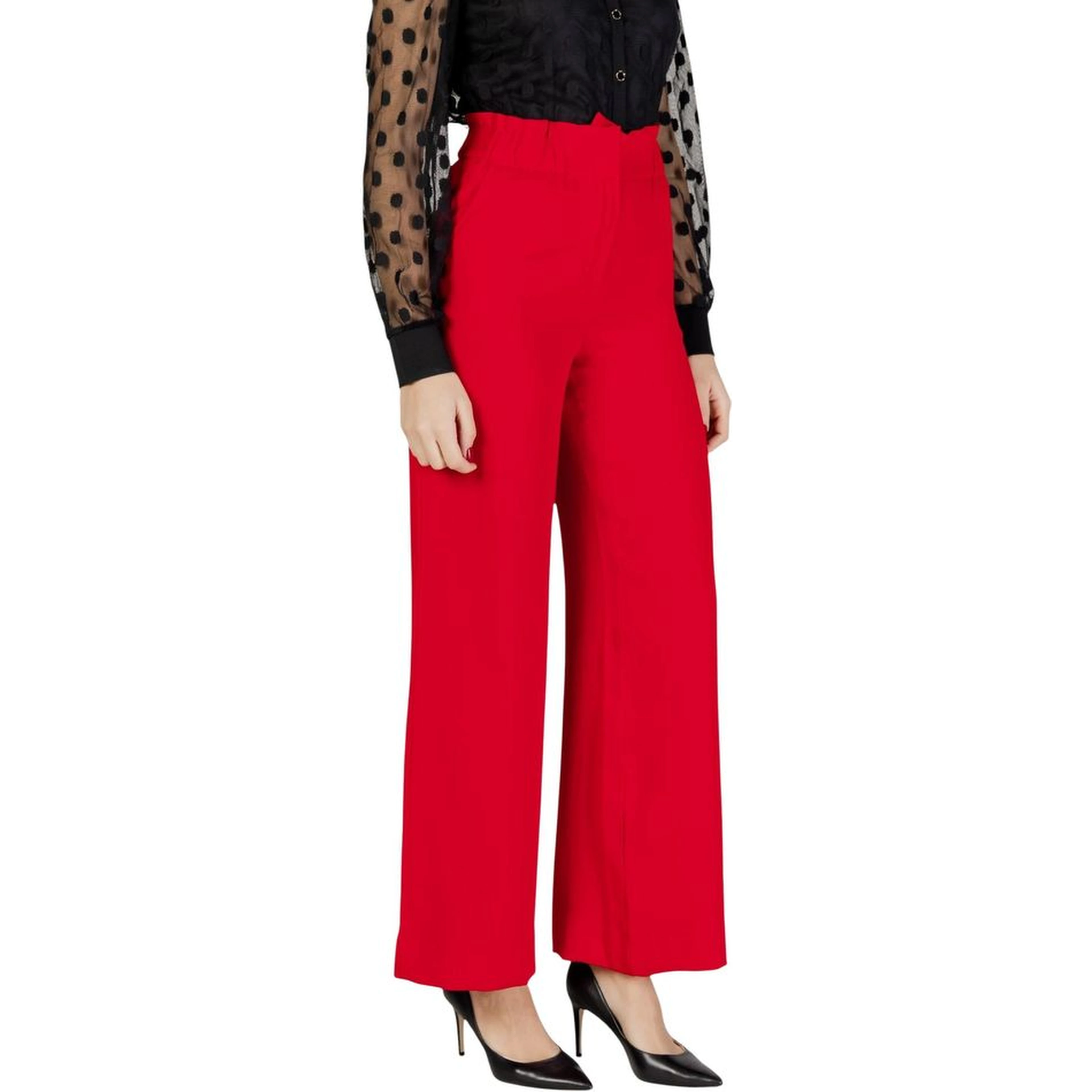 Red Polyester Casual Pants