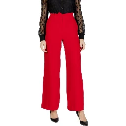 Red Polyester Casual Pants