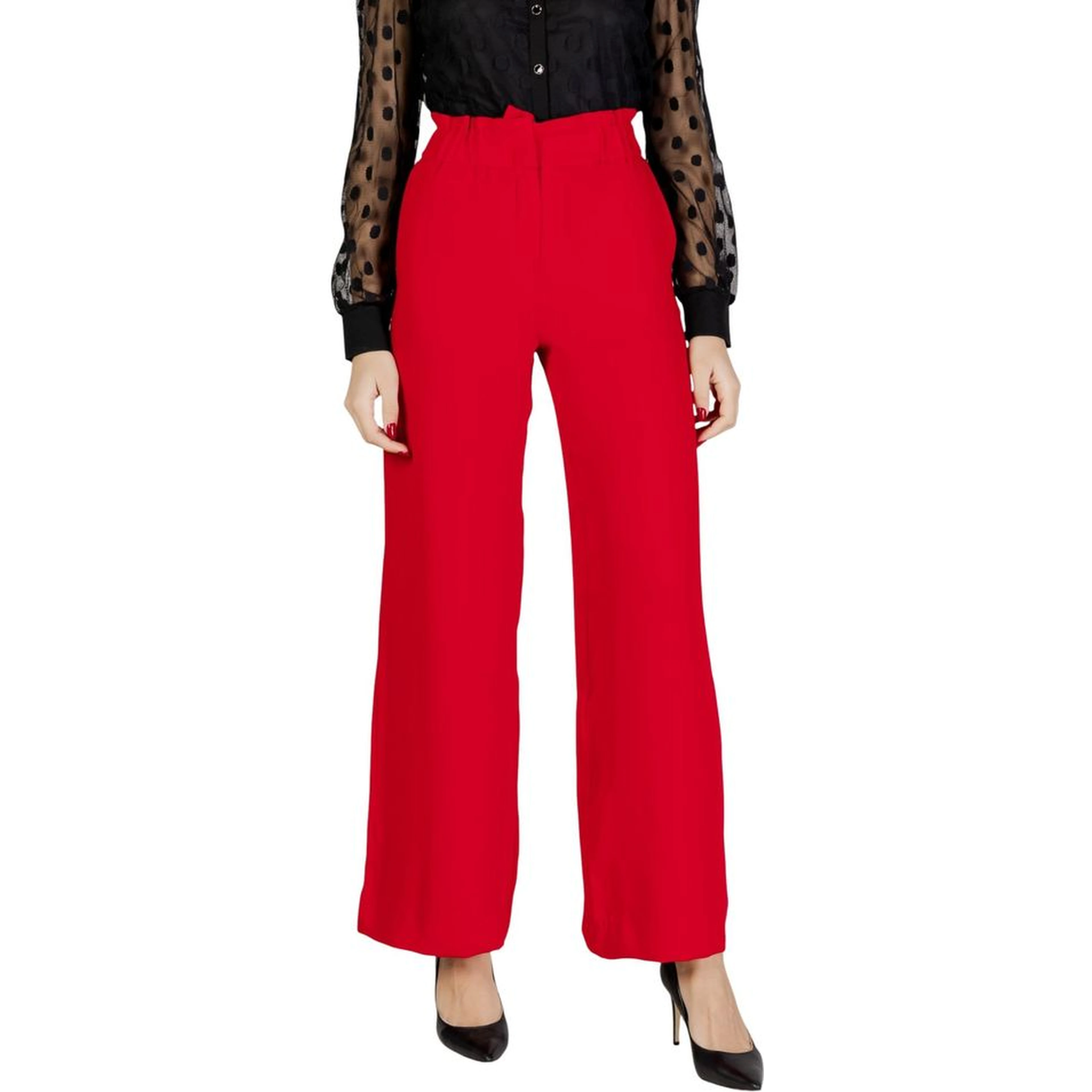 Red Polyester Casual Pants