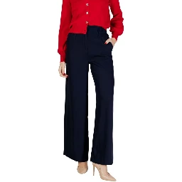 Blue Polyester Casual Pants