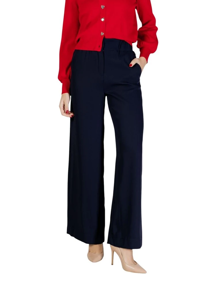 Blue Polyester Casual Pants