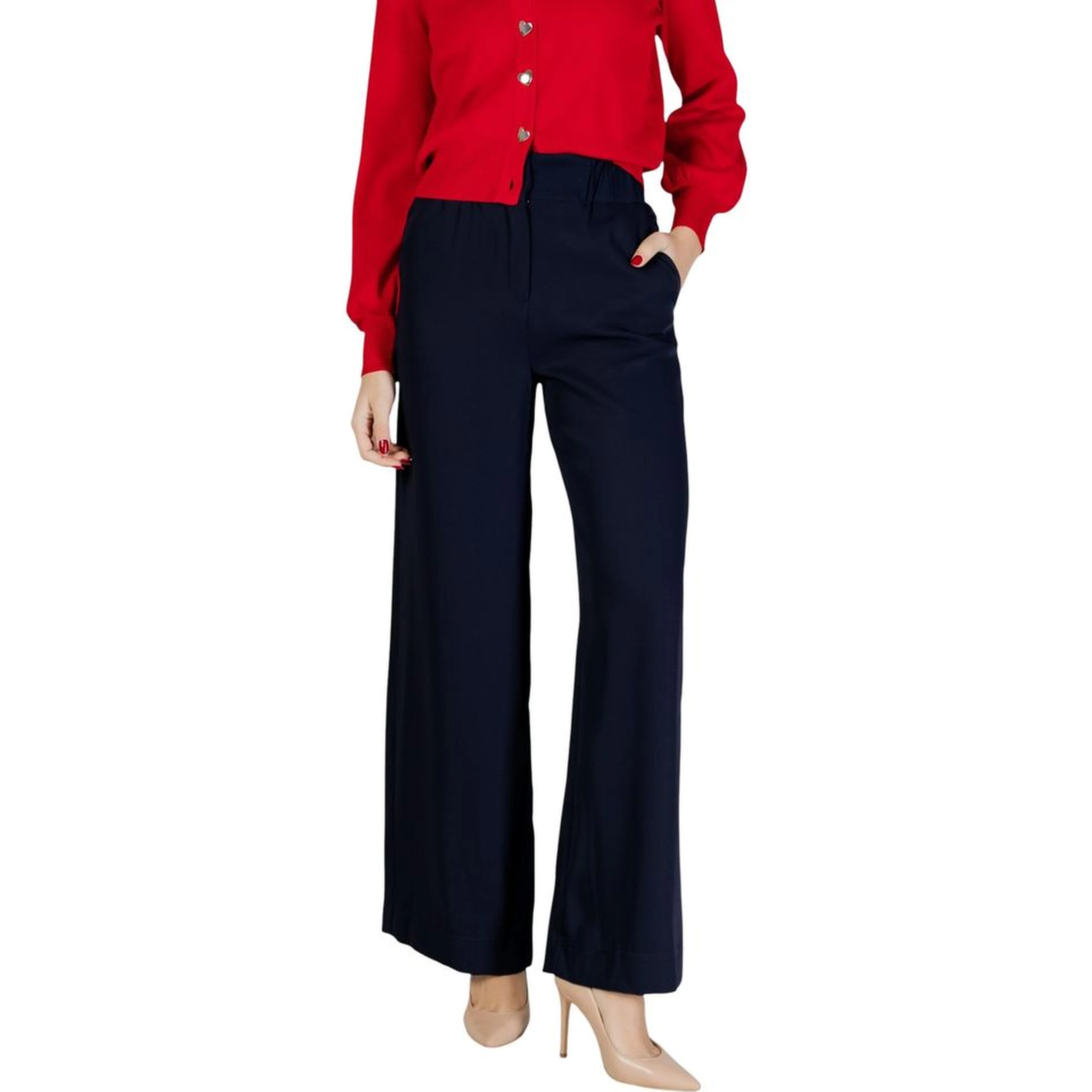 Blue Polyester Casual Pants