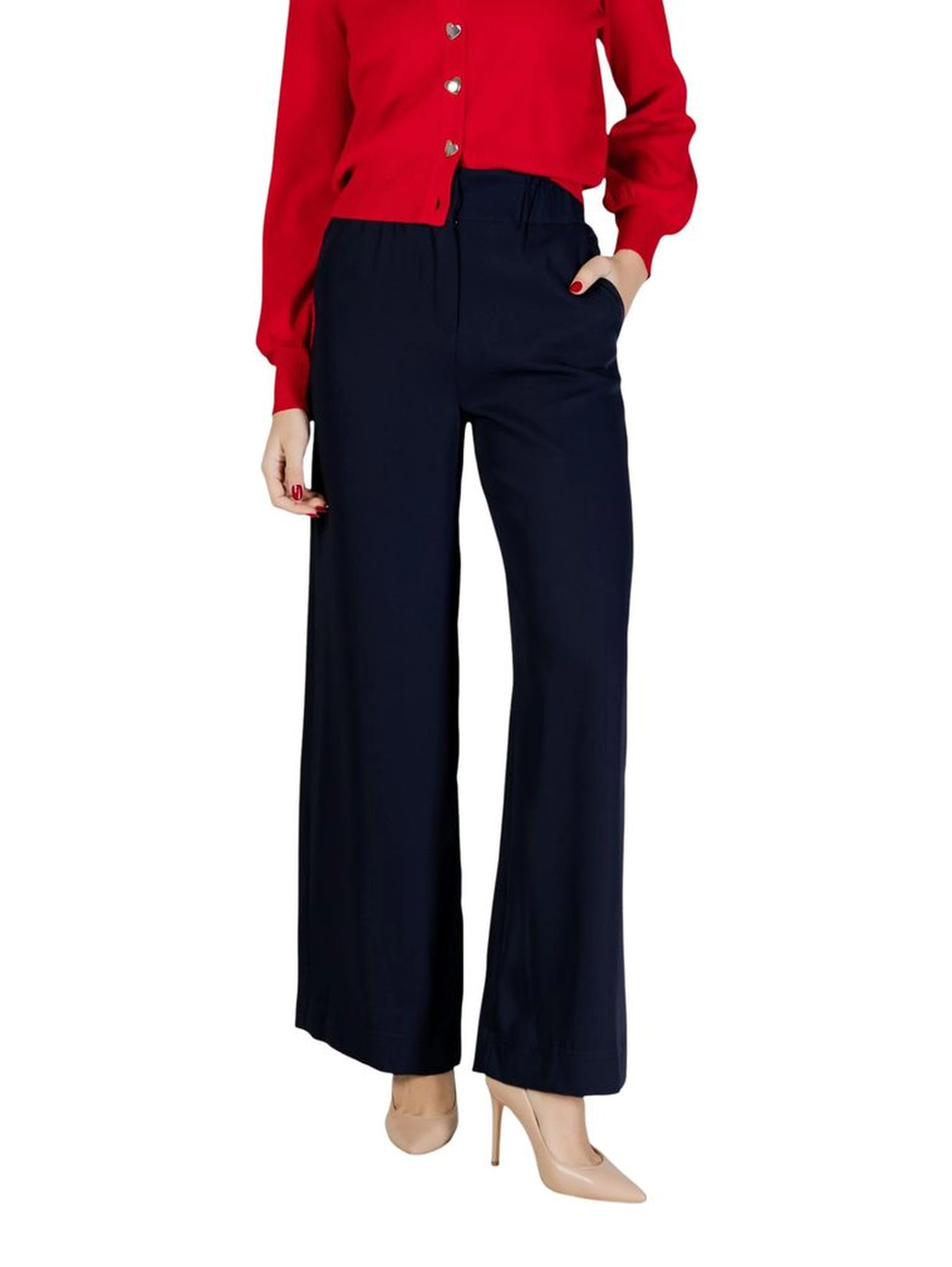 Blue Polyester Casual Pants