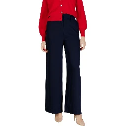 Blue Polyester Casual Pants
