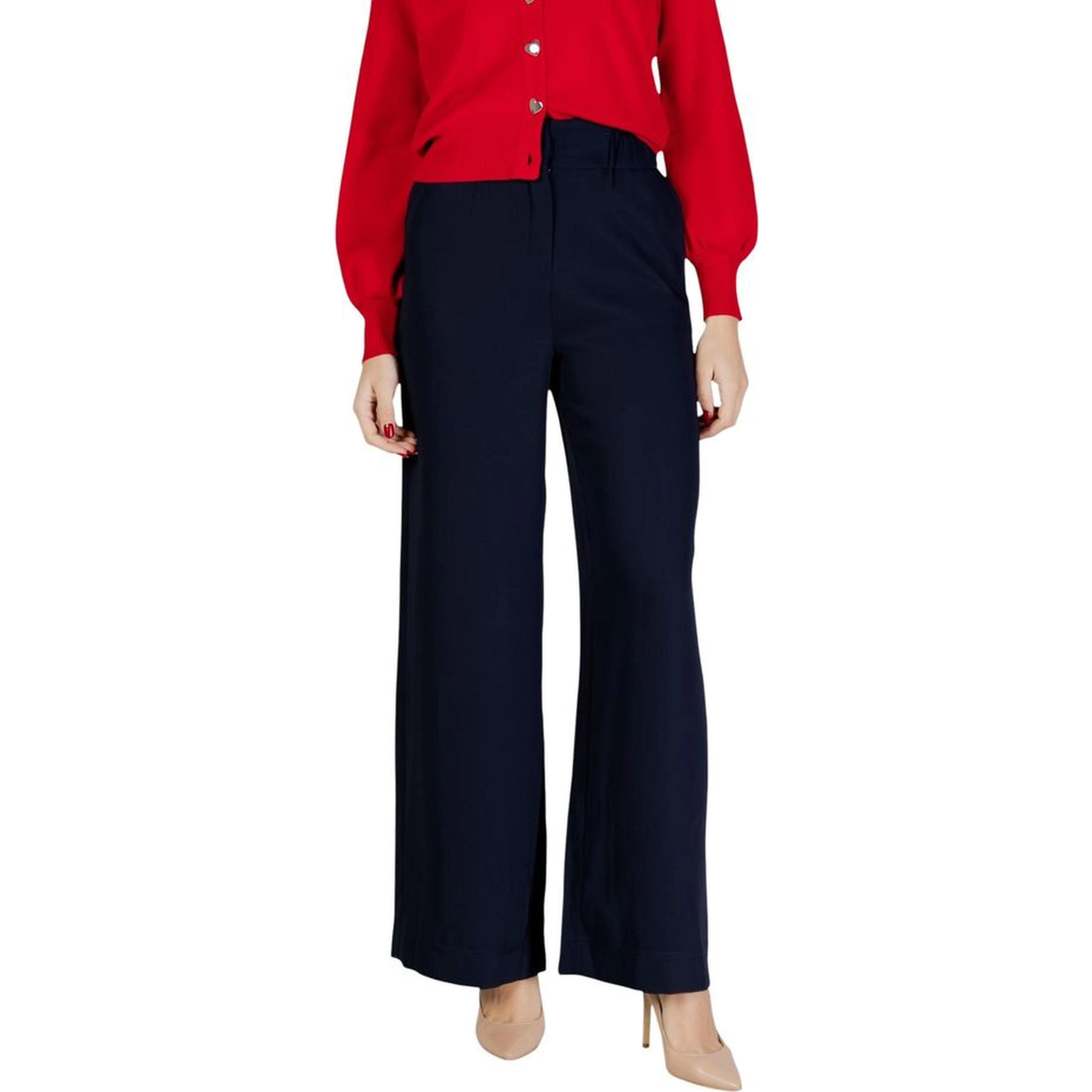 Blue Polyester Casual Pants