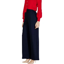 Blue Polyester Casual Pants