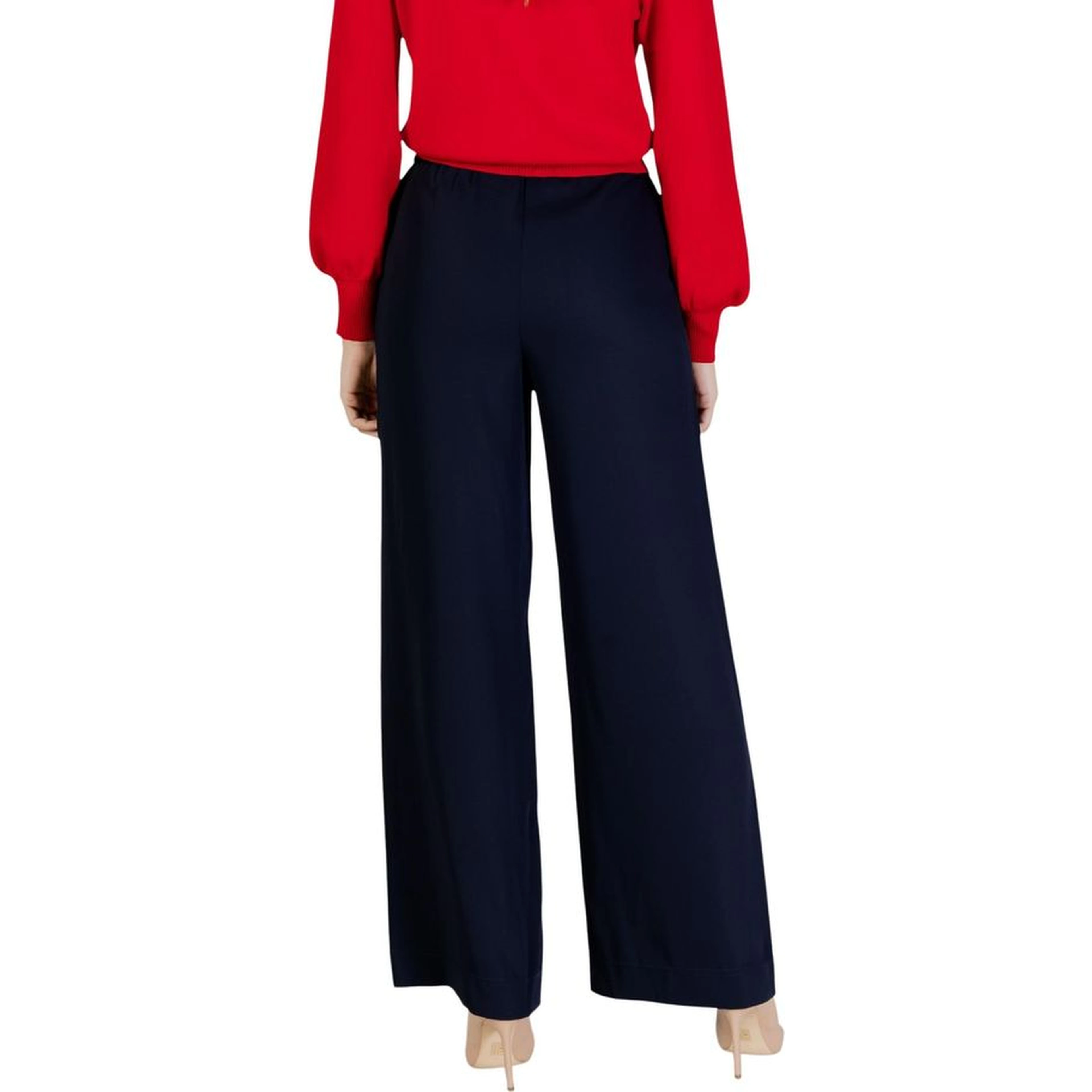 Blue Polyester Casual Pants