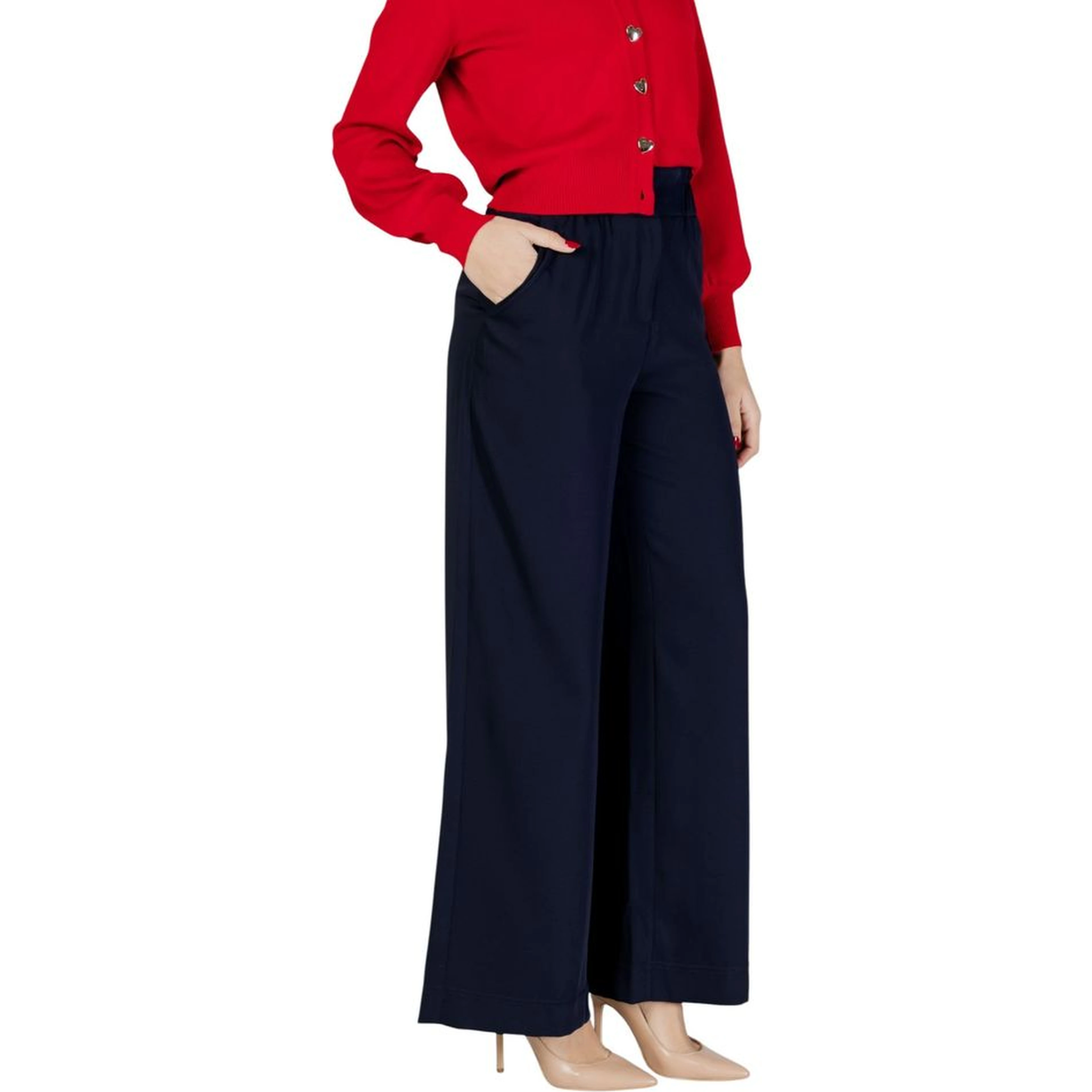 Blue Polyester Casual Pants