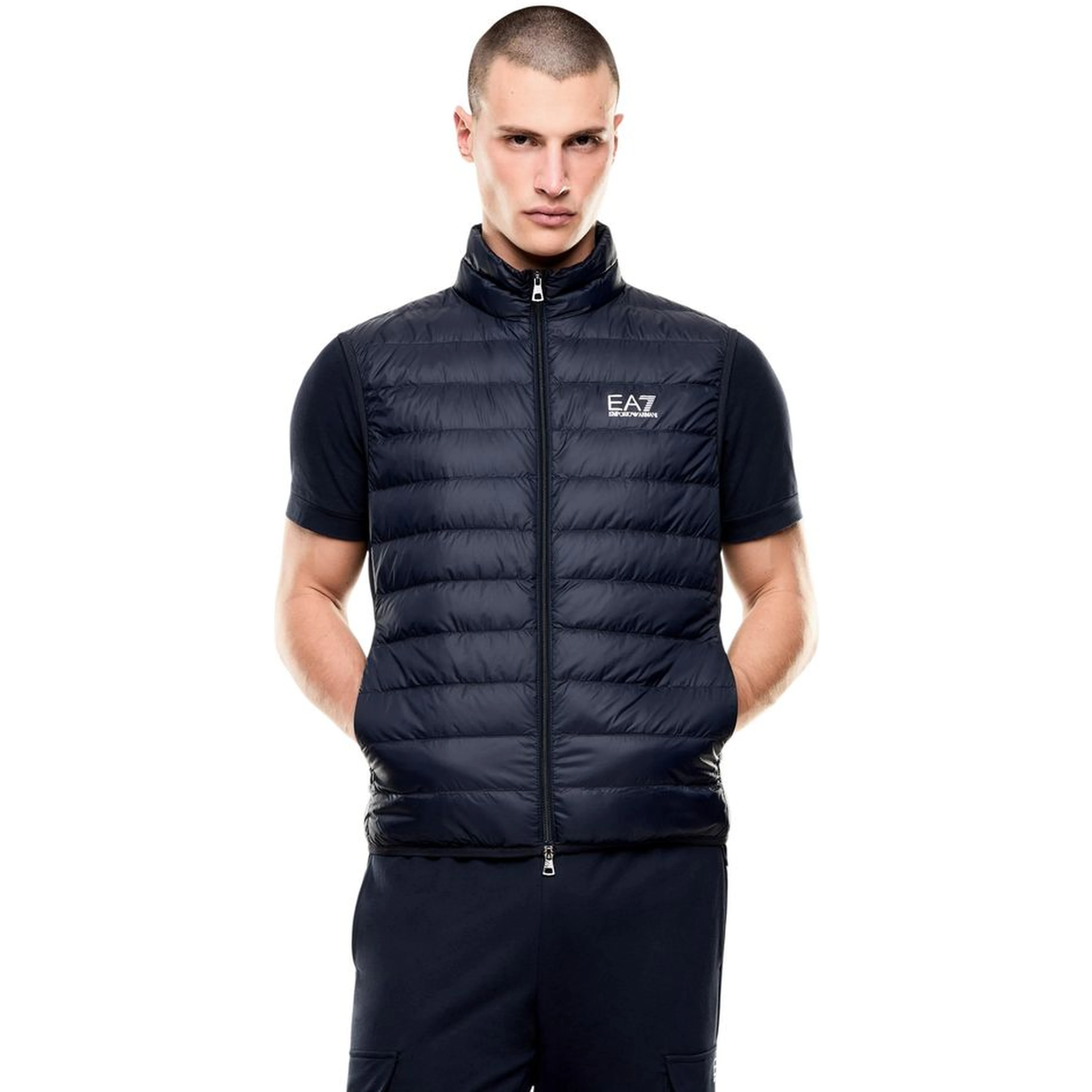 Blue Polyamide Sleeveless Jacket