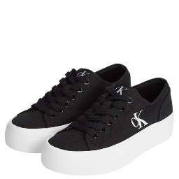 Black And White Recycled Cotton Platform Sneakers