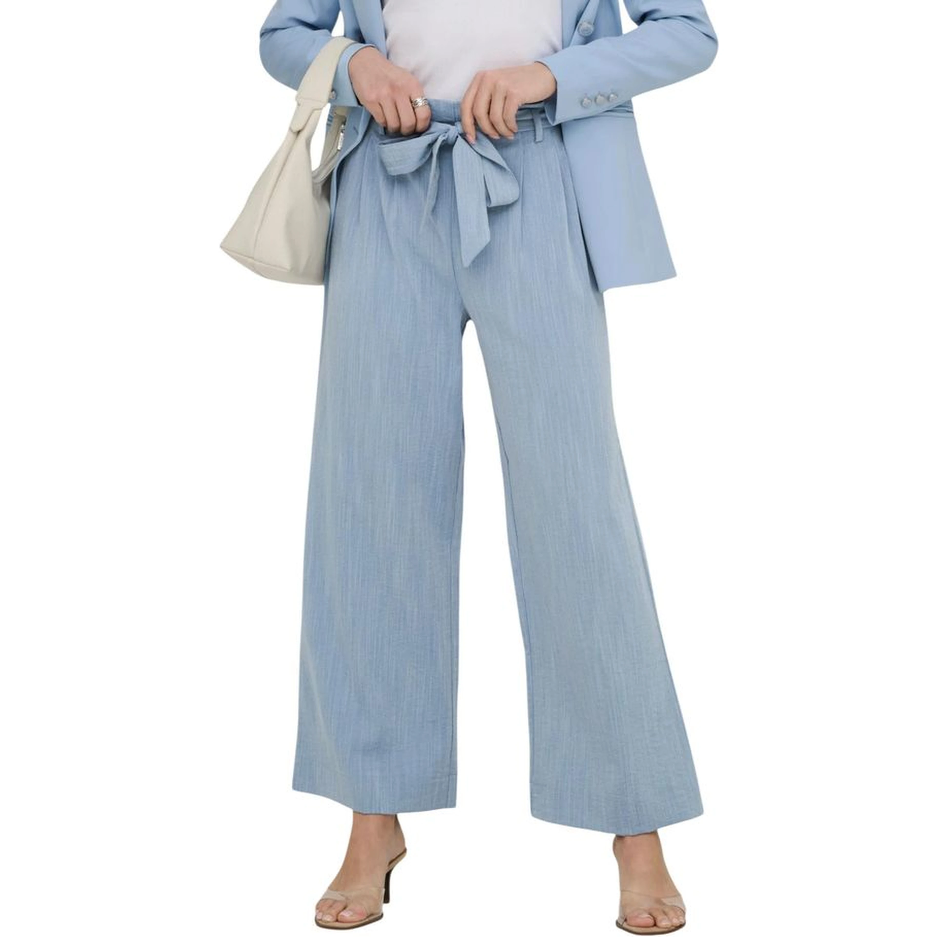 Blue Viscose Casual Pants