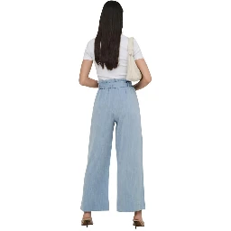 Blue Viscose Casual Pants