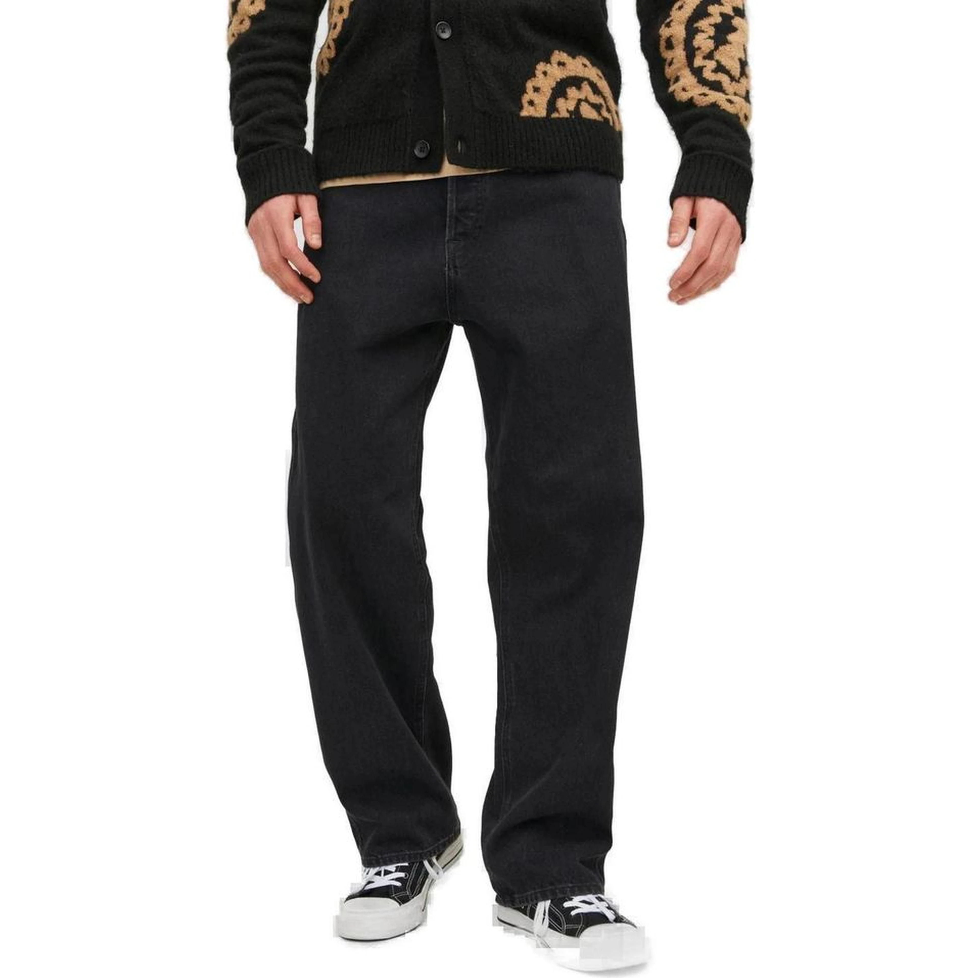 Black Cotton Relaxed Fit Jeans