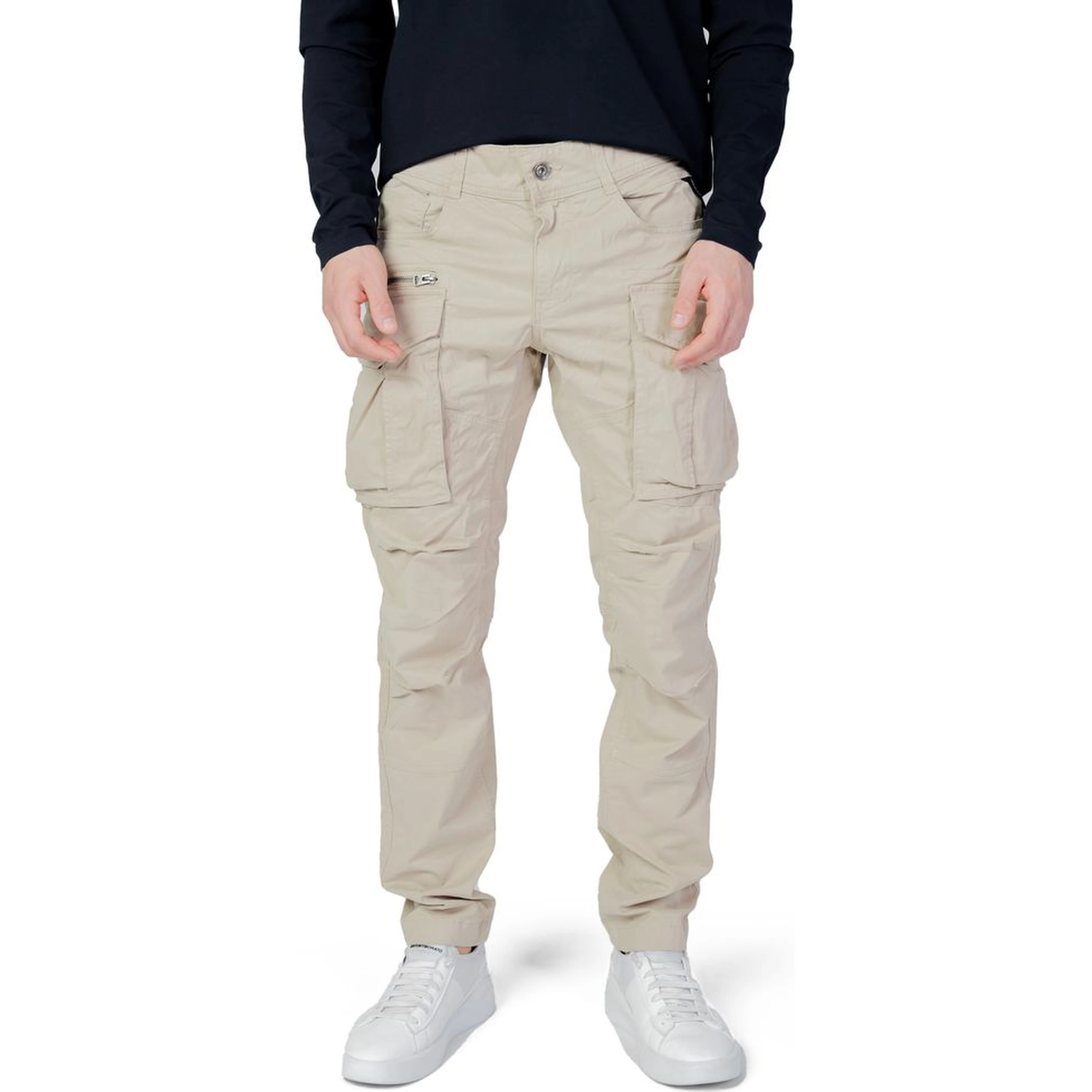 Beige Cotton Cargo Pants