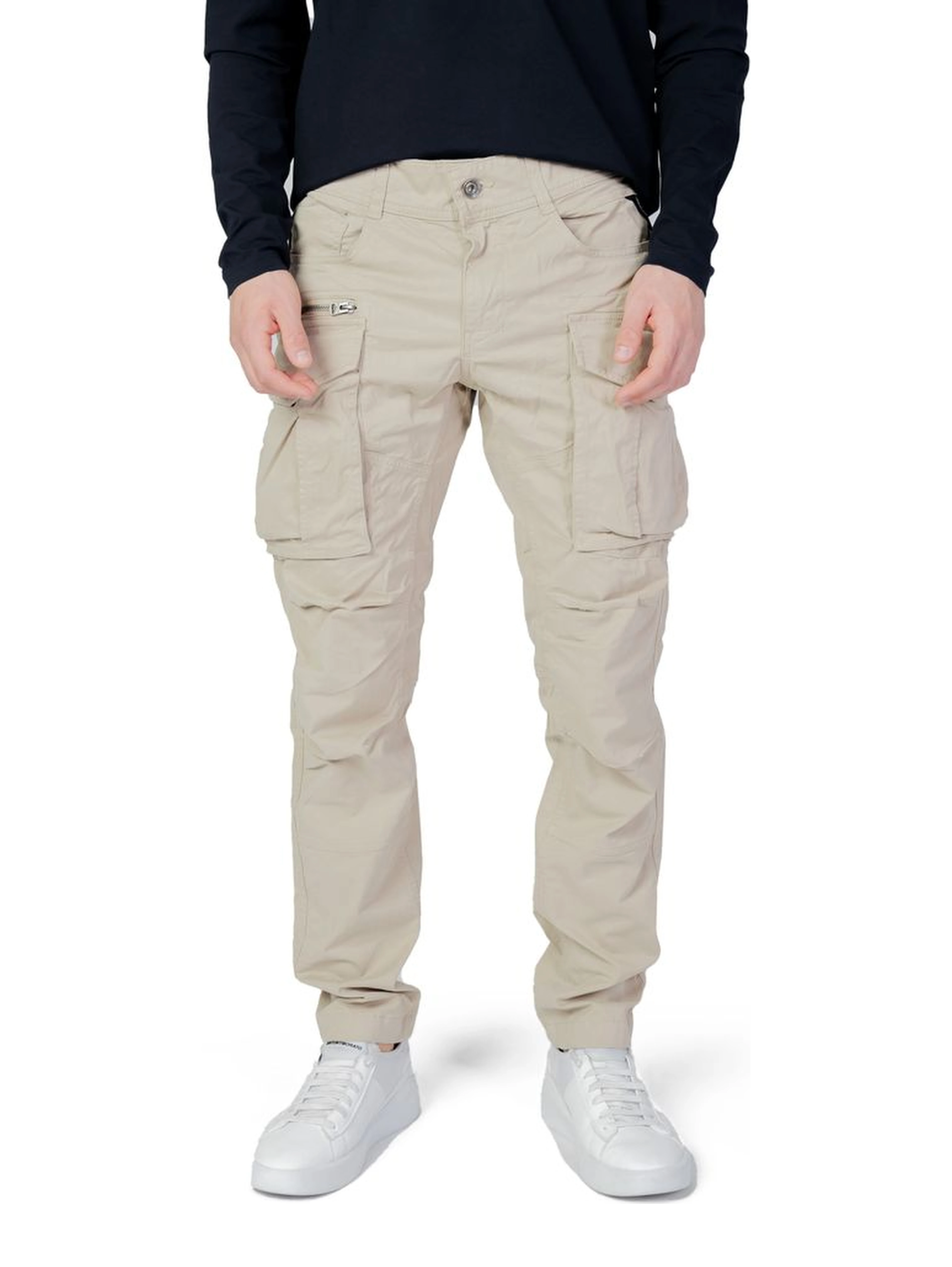 Beige Cotton Cargo Pants