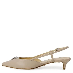 Beige Polyester High Heel Pumps