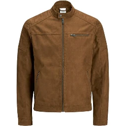 Beige Artificial Leather Full-Length Jacket