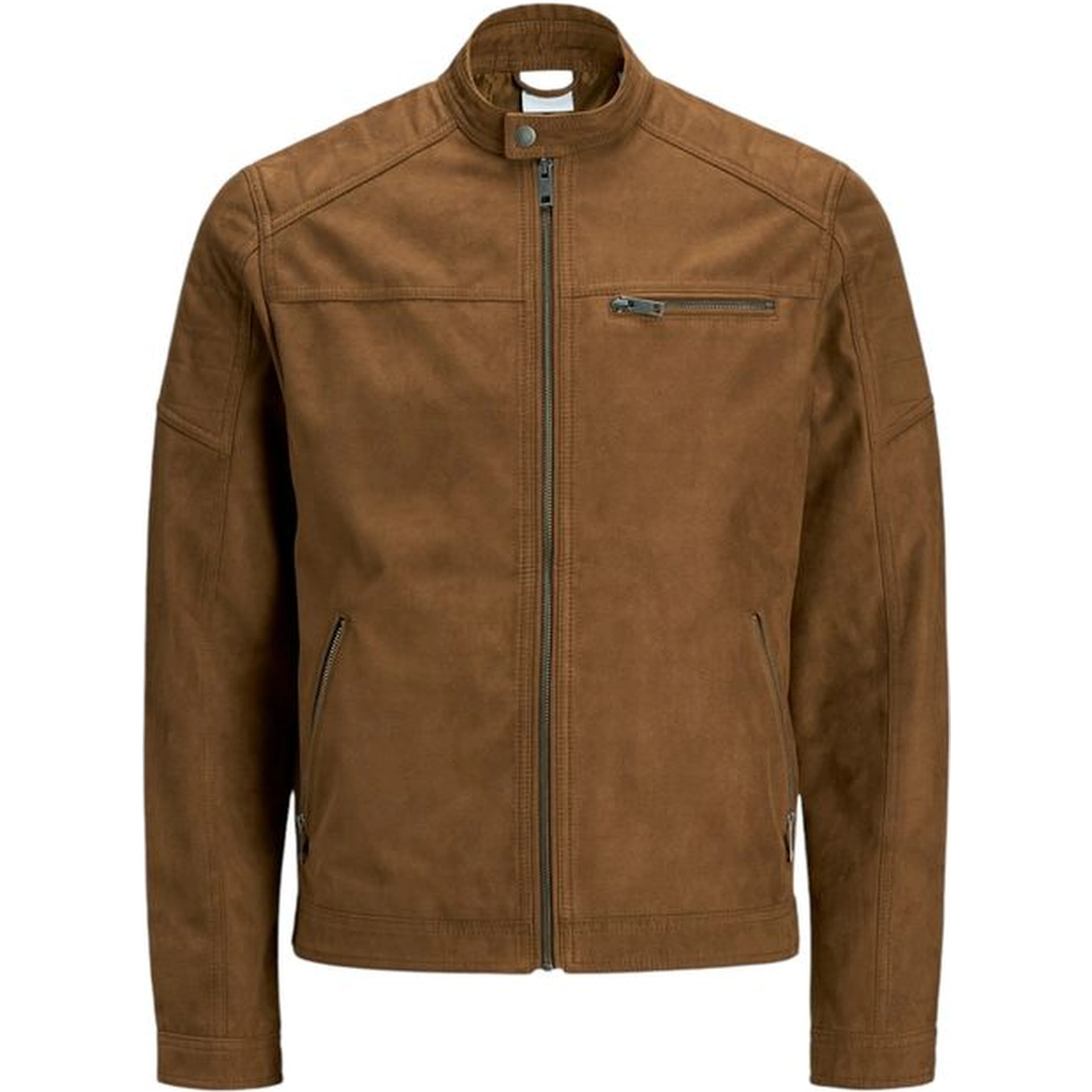Beige Artificial Leather Full-Length Jacket
