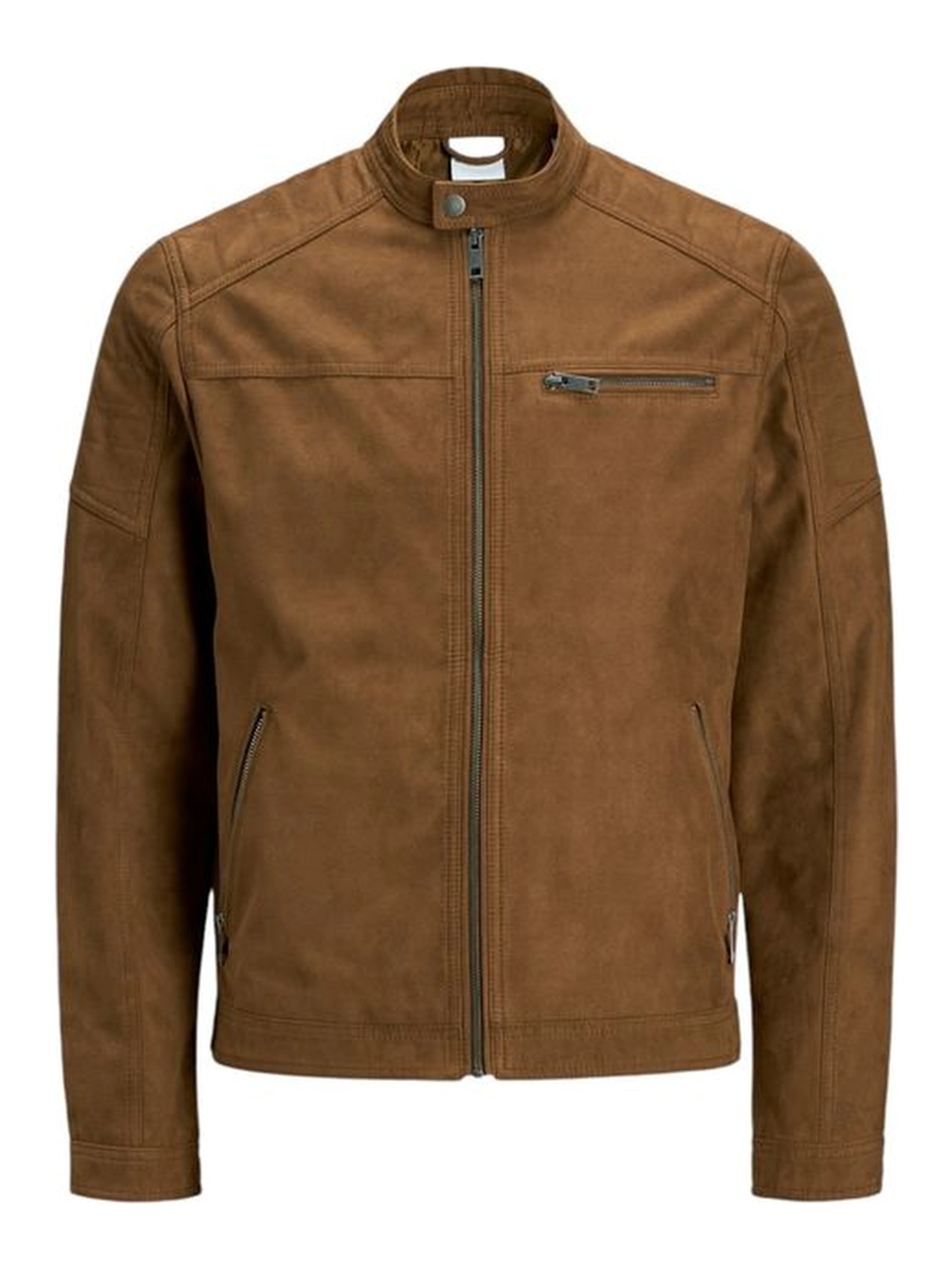 Beige Artificial Leather Full-Length Jacket