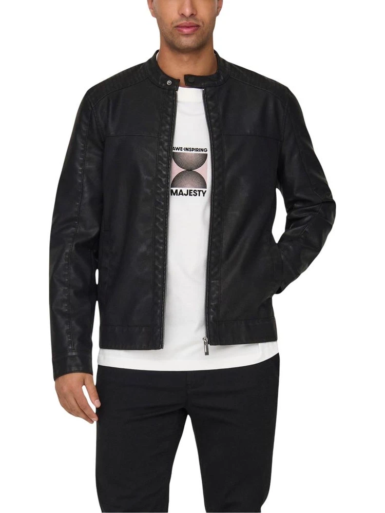 Black Polyester Biker Jacket