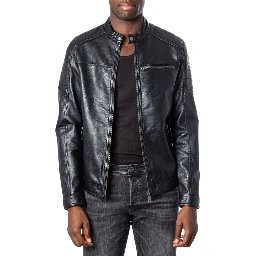 Black Artificial Leather Leather Jacket