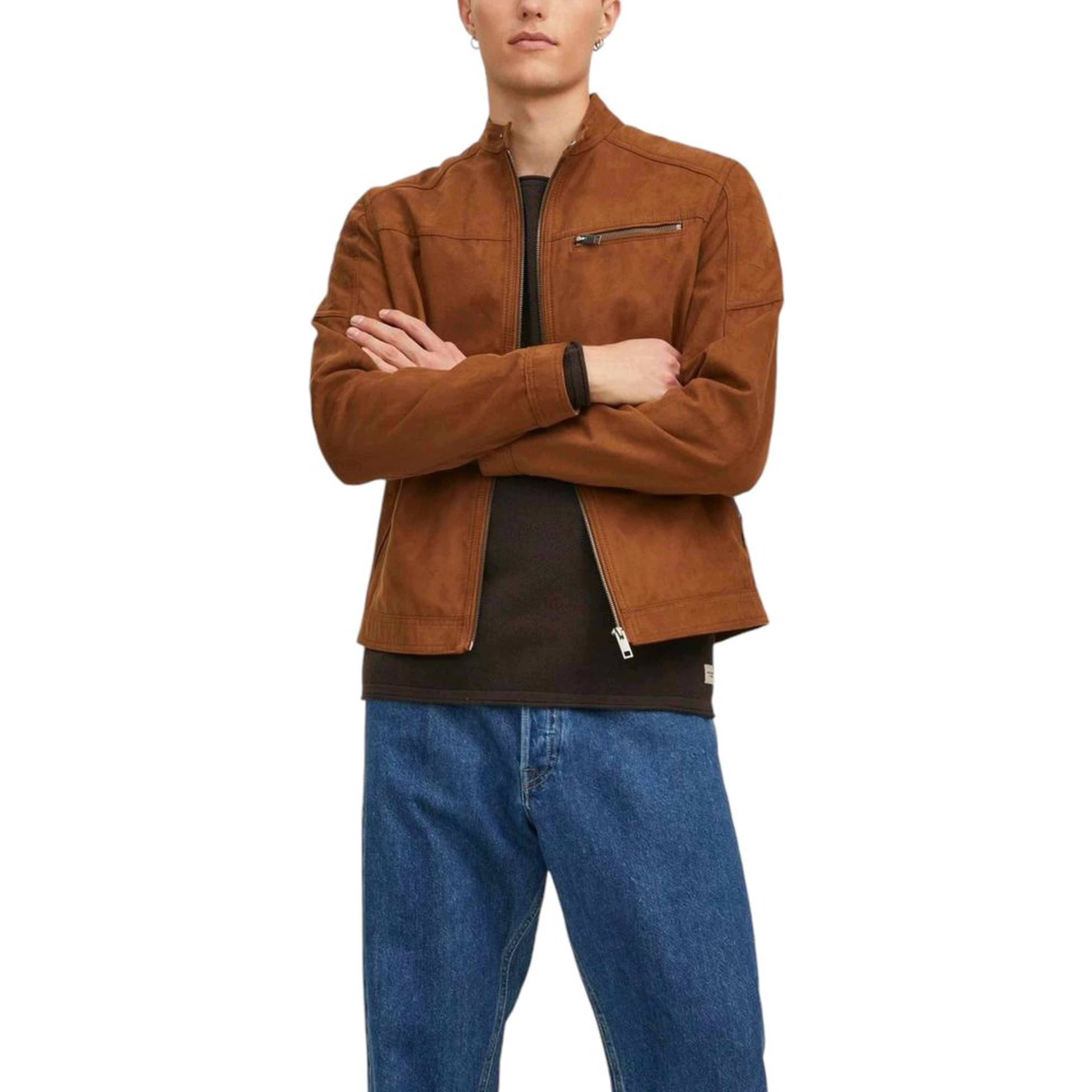 Beige Artificial Leather Full-Length Jacket