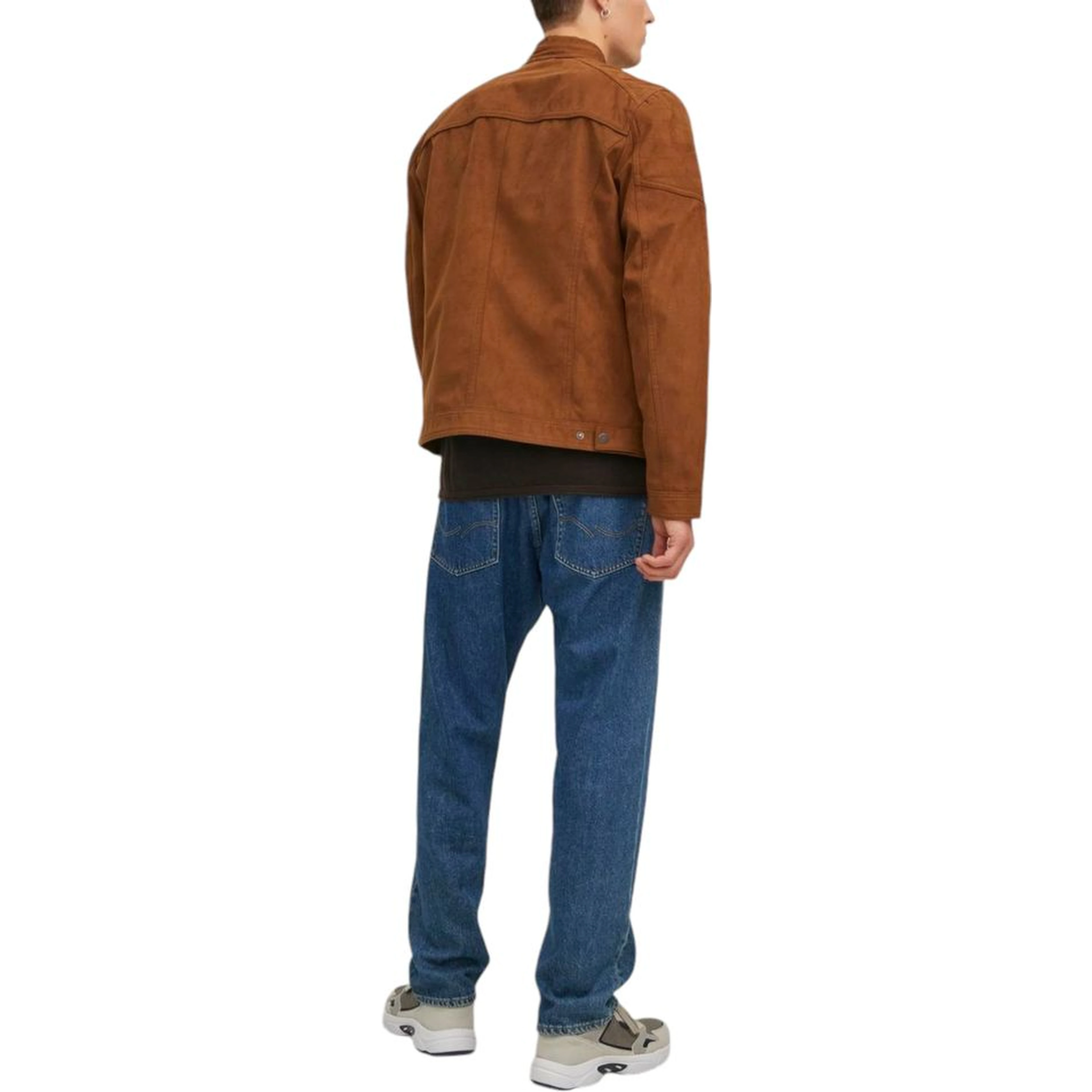 Beige Artificial Leather Full-Length Jacket