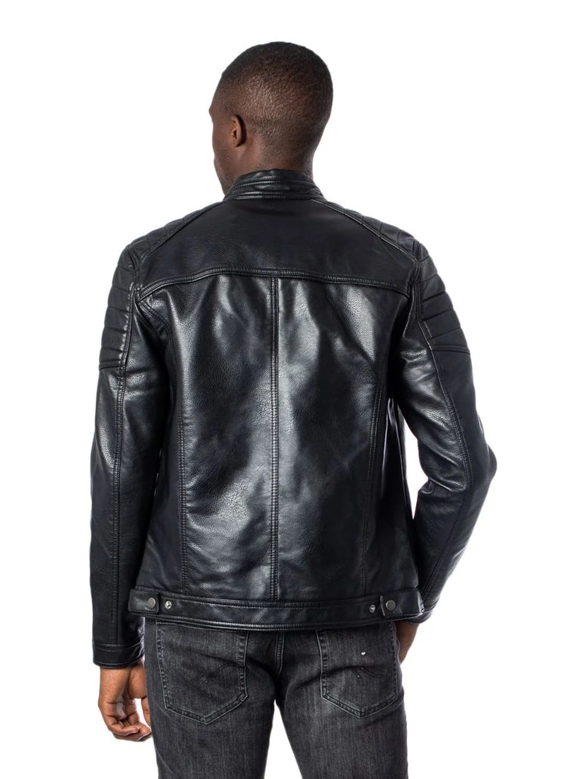 Black Artificial Leather Leather Jacket