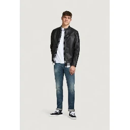 Black Artificial Leather Leather Jacket