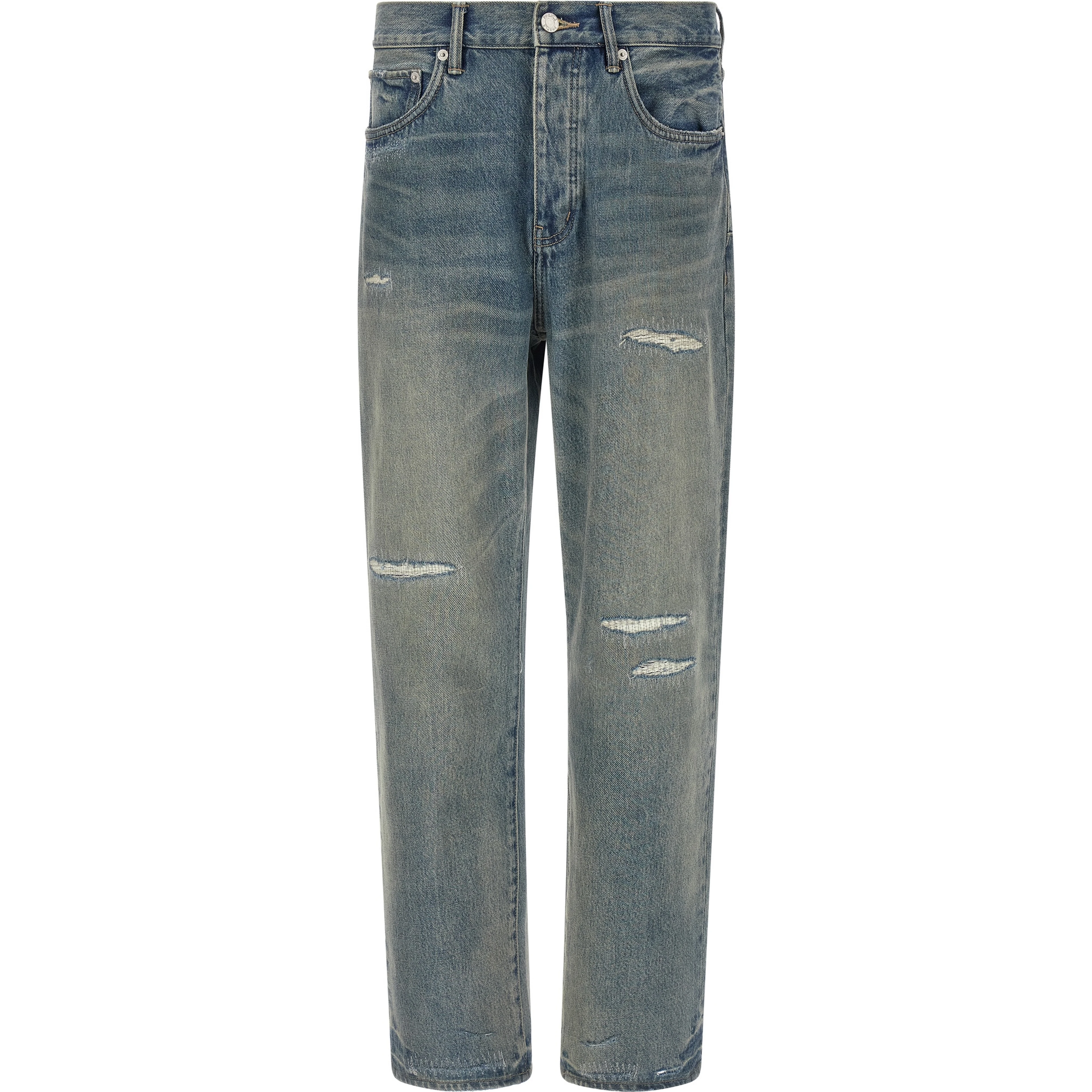 Gray Cotton Straight-Leg Jeans