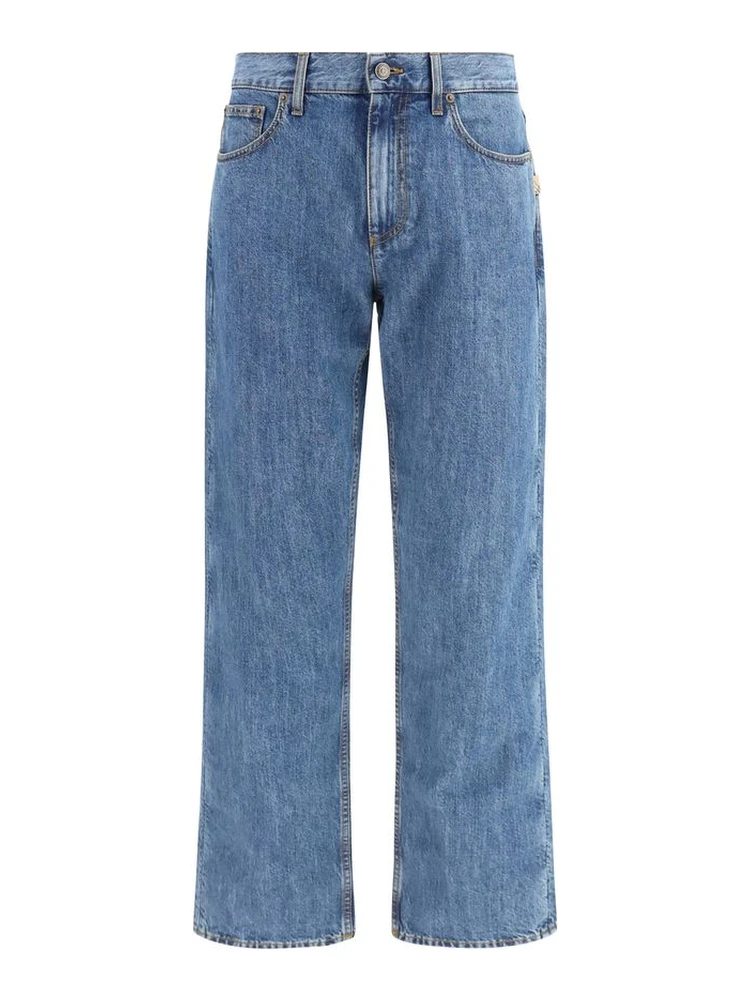Blue Cotton Straight-Leg Jeans