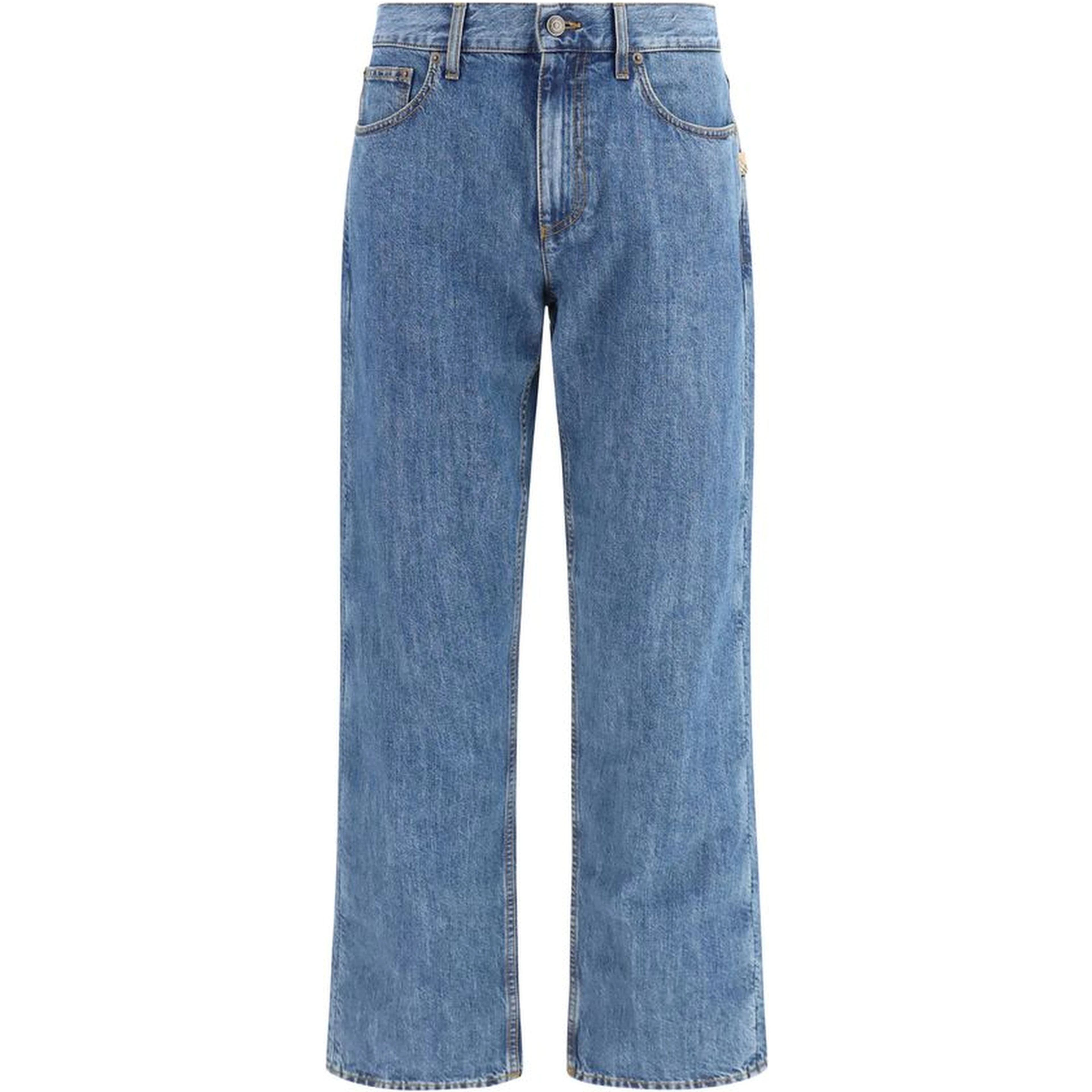 Blue Cotton Straight-Leg Jeans