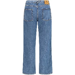 Blue Cotton Straight-Leg Jeans