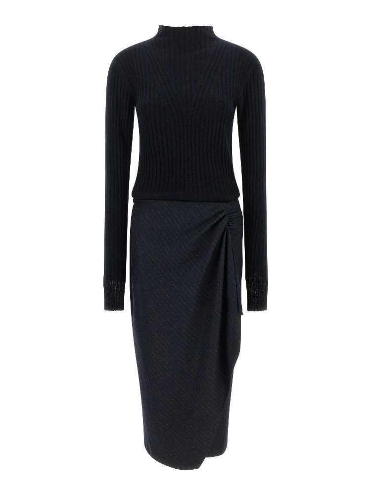 Blue Polyester Midi Dress
