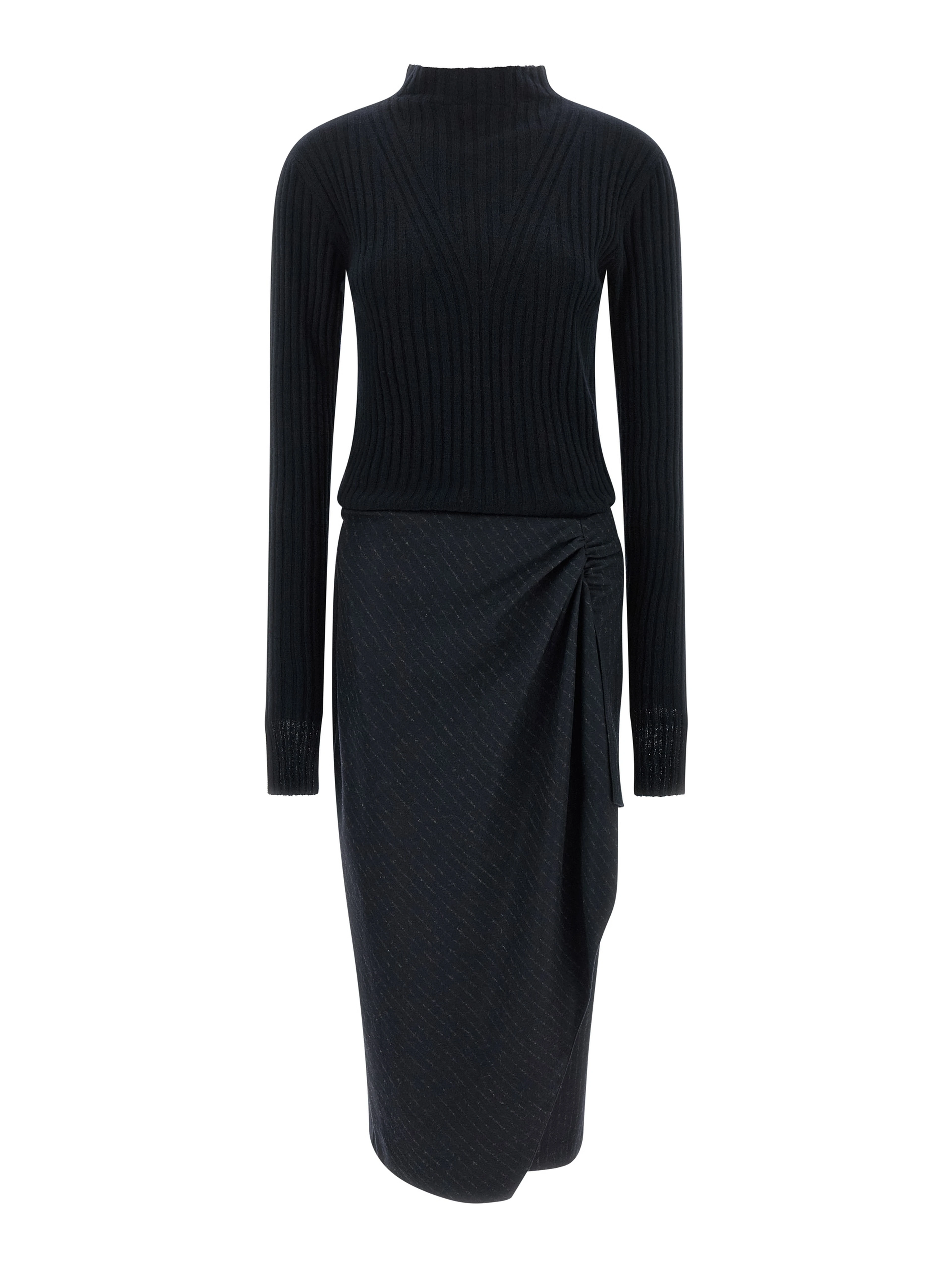 Blue Polyester Midi Dress