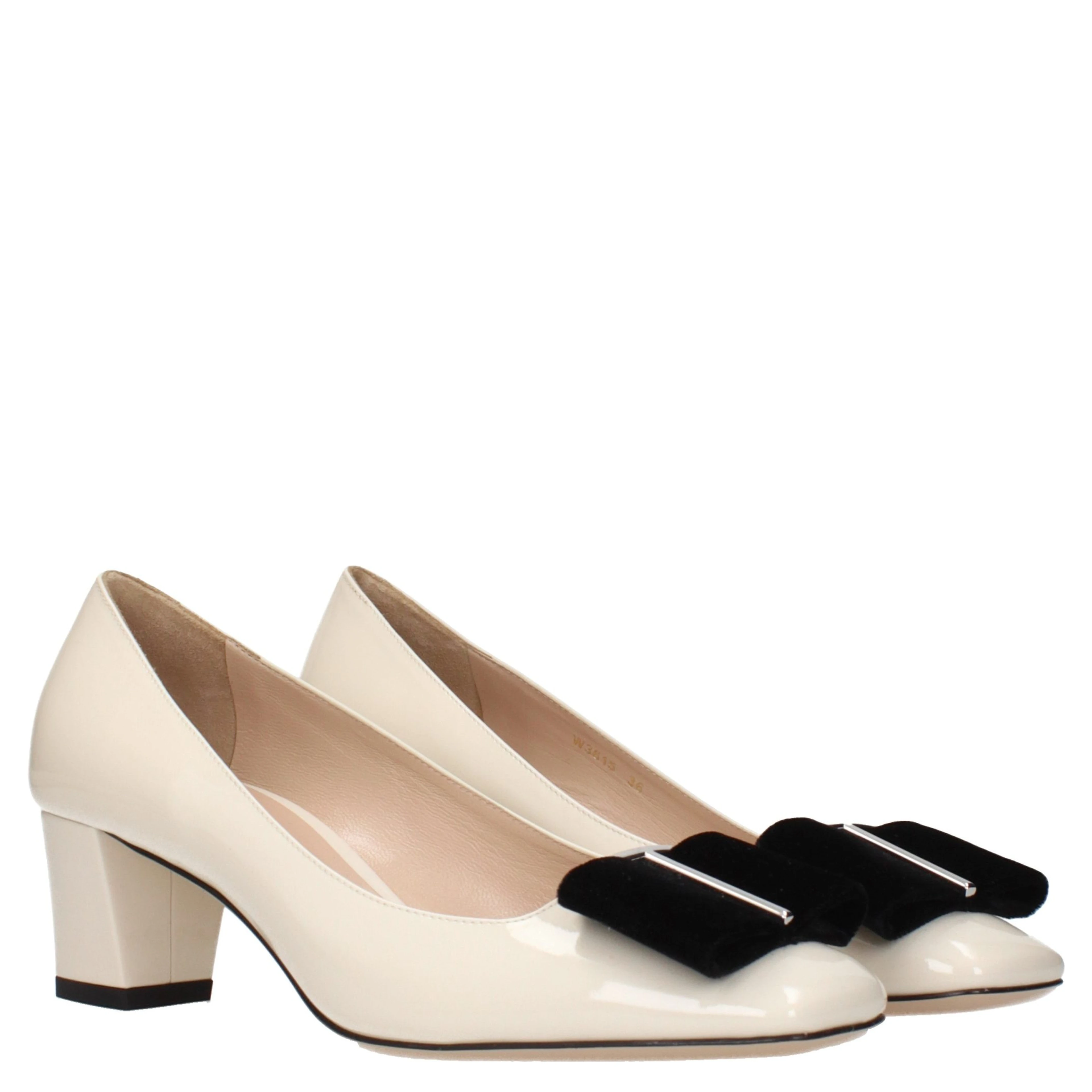Beige Leather Mid Heel Pumps