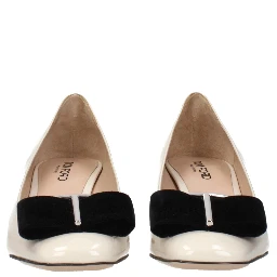 Beige Leather Mid Heel Pumps