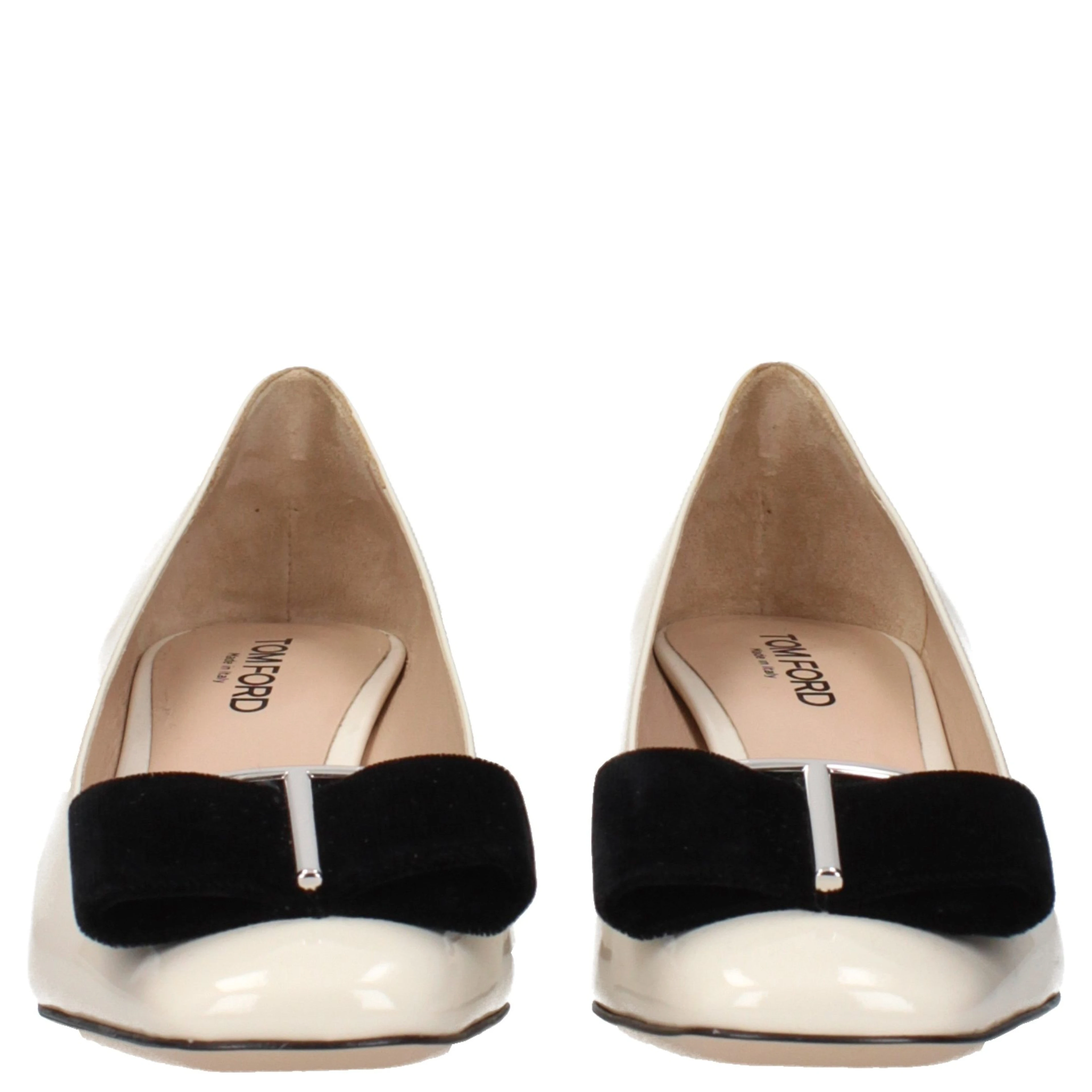 Beige Leather Mid Heel Pumps