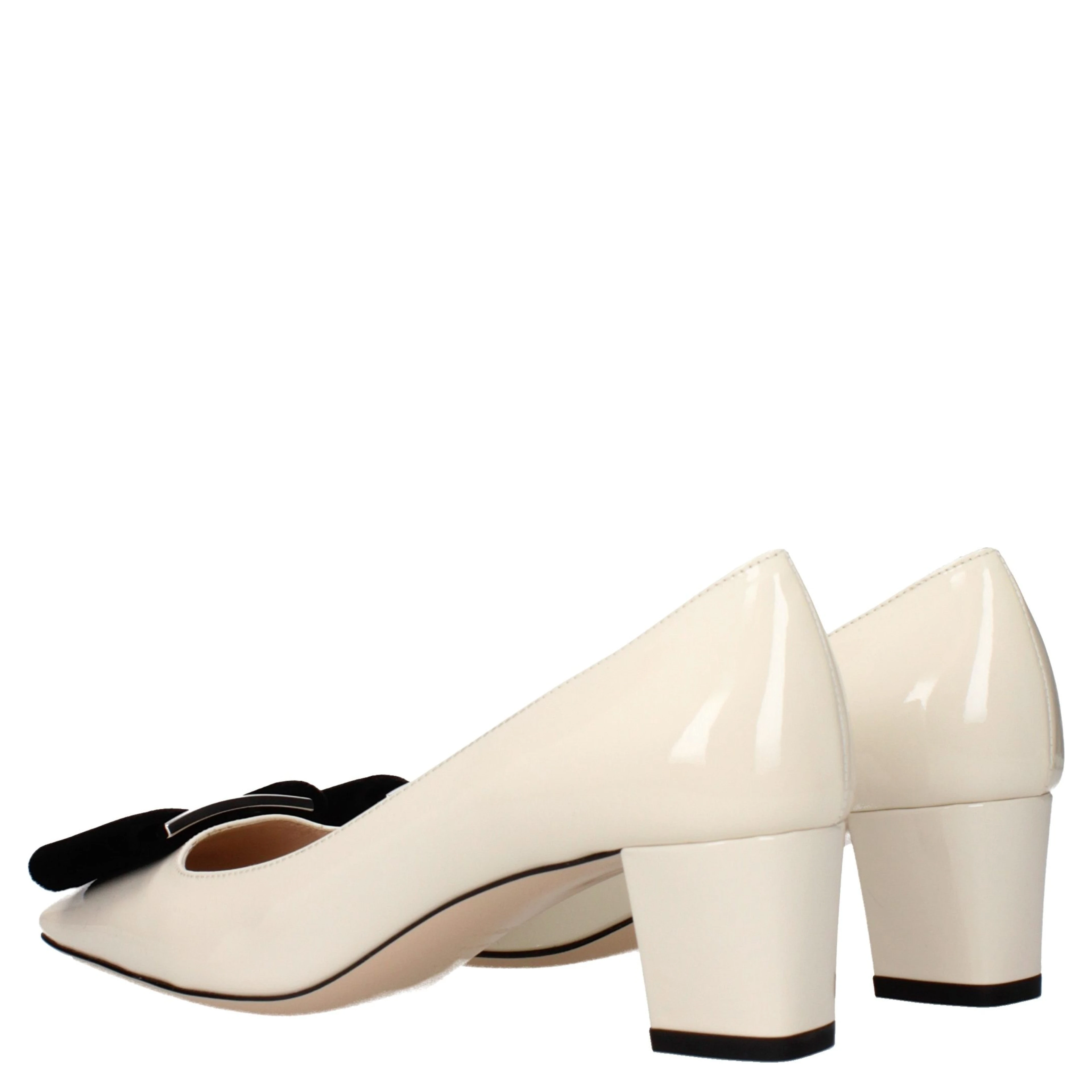 Beige Leather Mid Heel Pumps