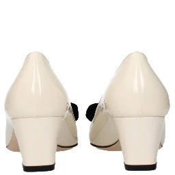 Beige Leather Mid Heel Pumps