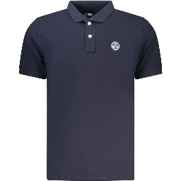 Blue Cotton Men Polo Shirt