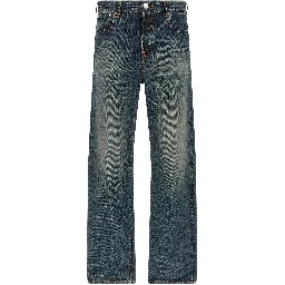 Blue Cotton Straight-Leg Jeans