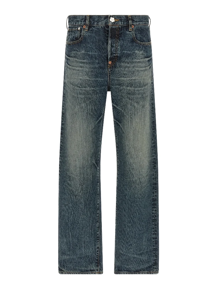 Blue Cotton Straight-Leg Jeans