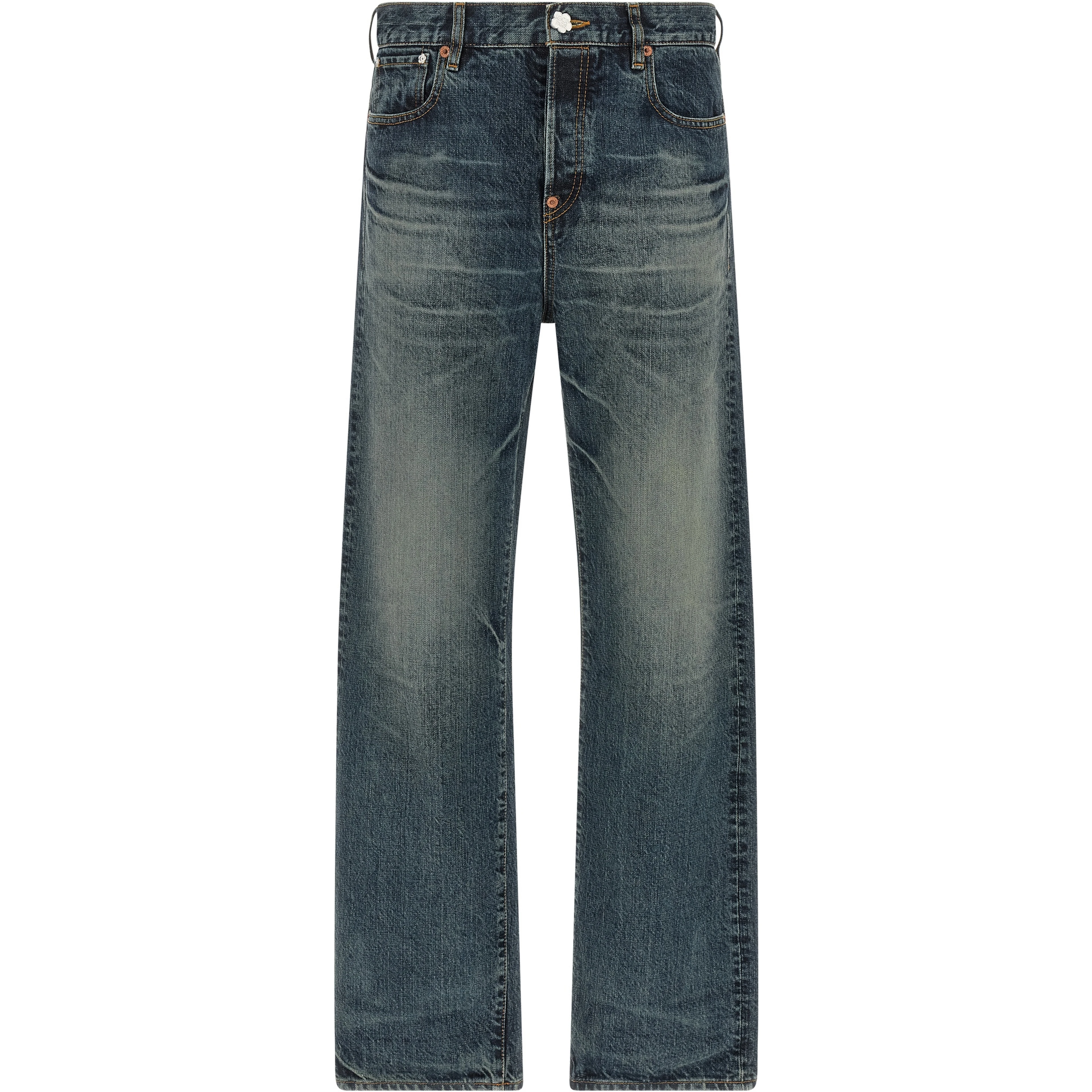 Blue Cotton Straight-Leg Jeans